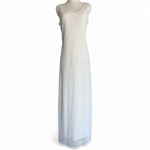 Sharagano Dresses & Skirts - Y2K SHARAGANO NOIR Crochet Shimmer Scoop Neck Maxi Slip Dress 90s Boho Fairy 10
